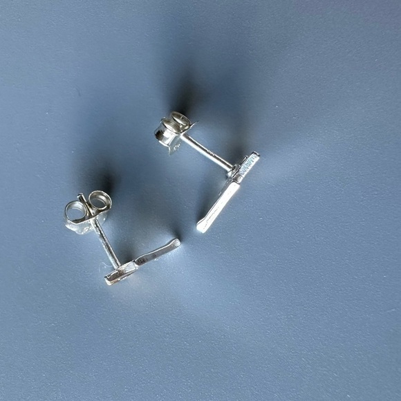 14k Gold and Sterling Silver Lightning Bolt Tiny Stud Earrings - Picture 5 of 5